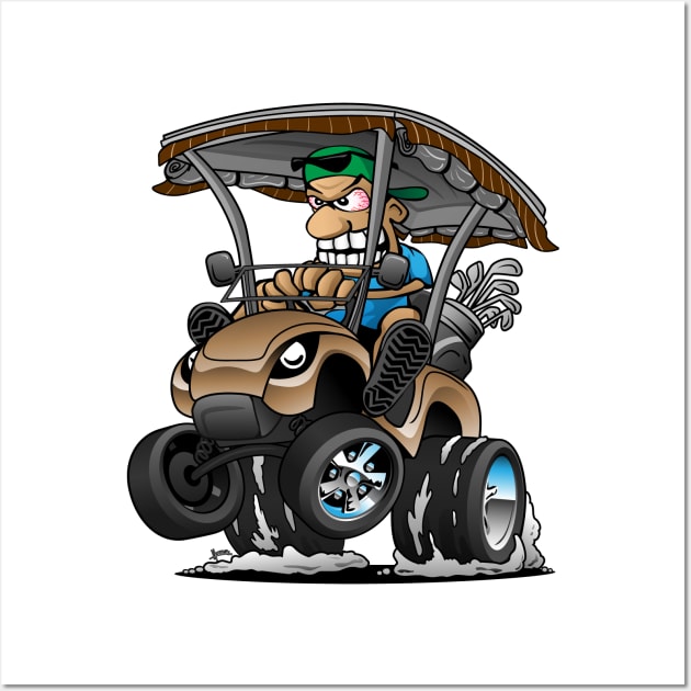 Funny Golf Cart Hotrod Golf Car Popping a Wheelie Cartoon Wall Art by hobrath